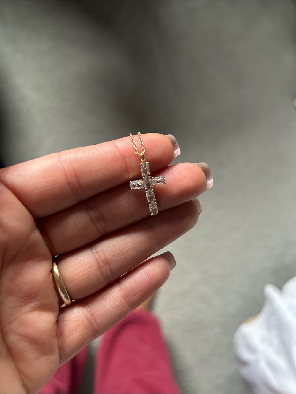 Gold Cross Pendant Necklace with diamond Gemstones